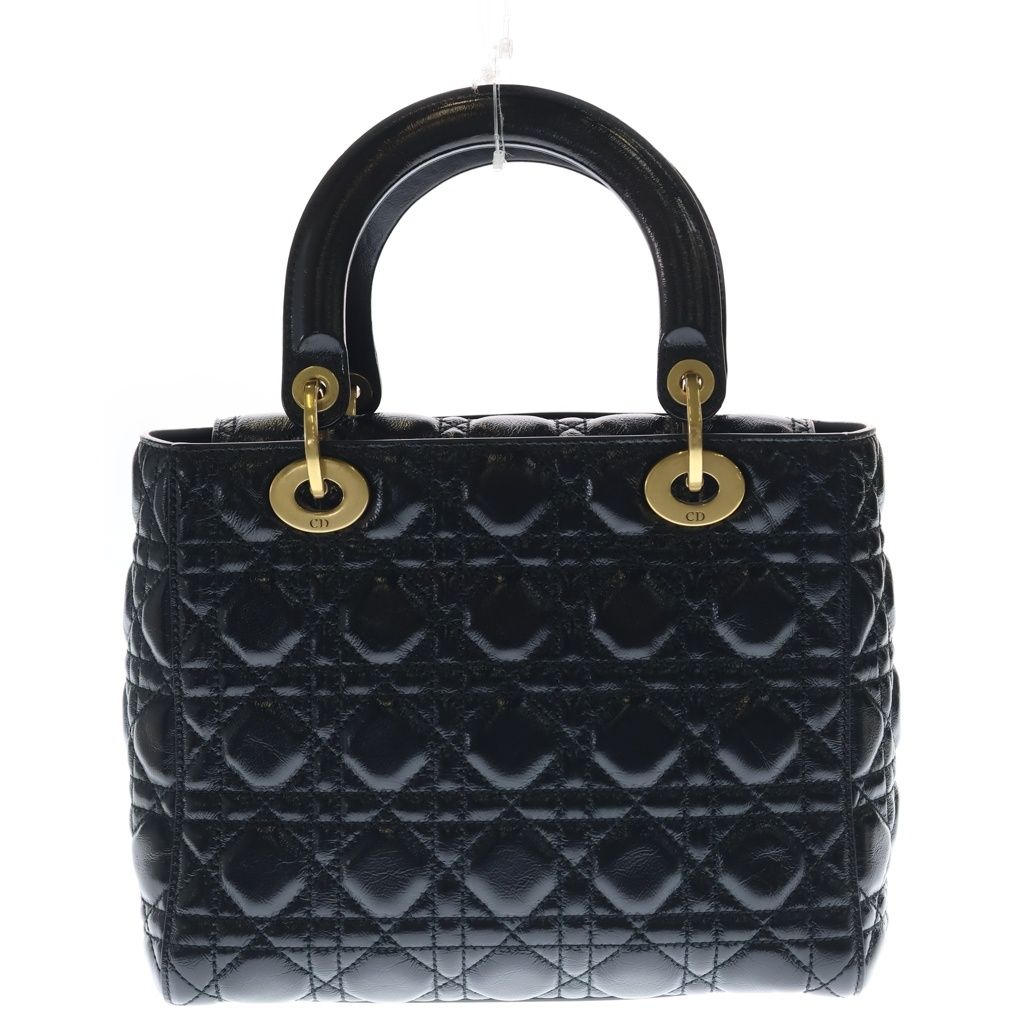 Dior Lady Cannage Shoulder Bag 2-Way Quilted Leather Gold Black — view 2