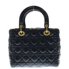 Dior Lady Cannage Shoulder Bag 2-Way Quilted Leather Gold Black — view 2