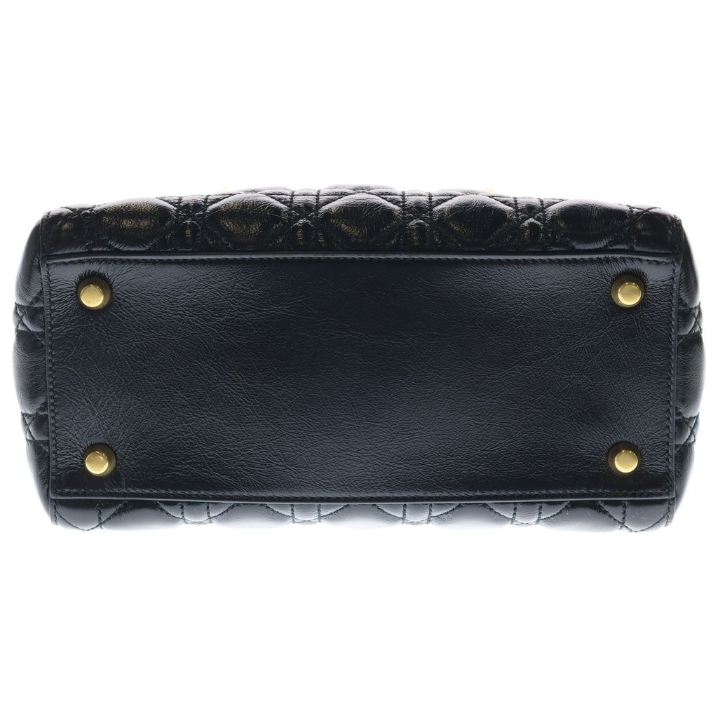 Dior Lady Cannage Shoulder Bag 2-Way Quilted Leather Gold Black — view 4