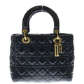 Dior Lady Cannage Shoulder Bag 2-Way Quilted Leather Gold Black