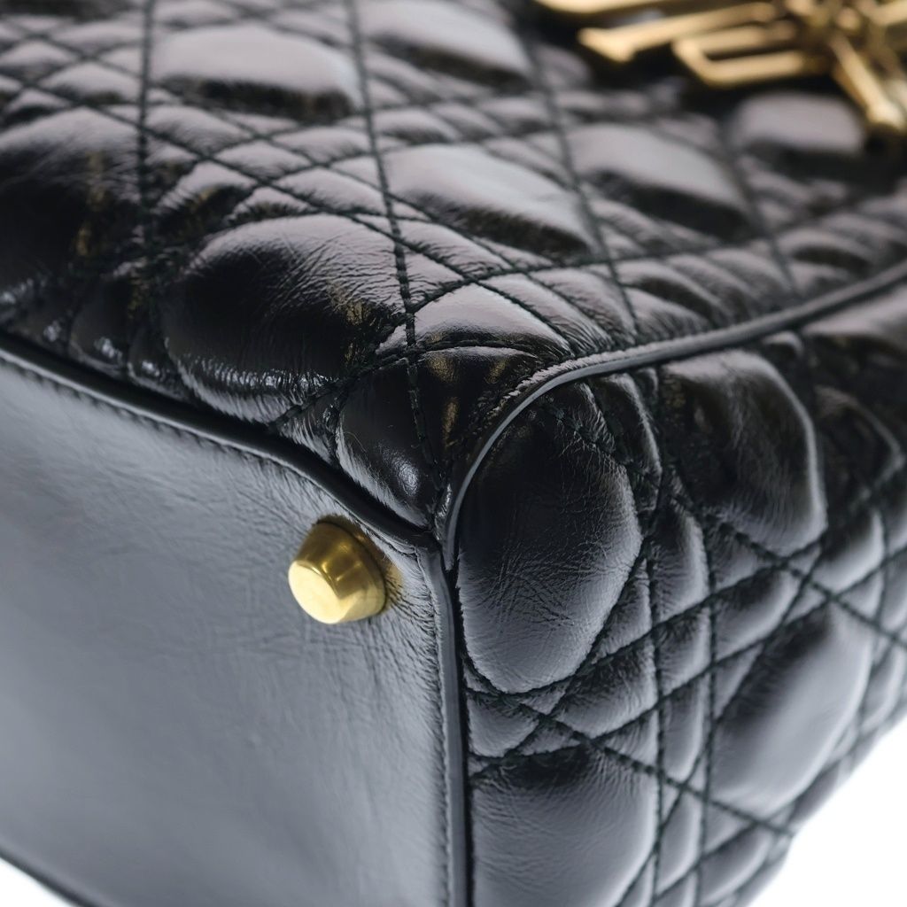 Dior Lady Cannage Shoulder Bag 2-Way Quilted Leather Gold Black — view 5