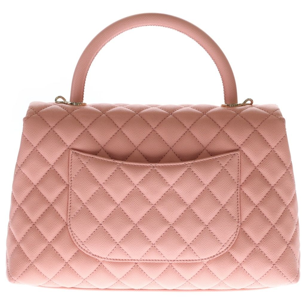 Chanel Quilted Top Handle 2-Way Shoulder Bag Salmon Pink Caviar Leather Gold — view 2
