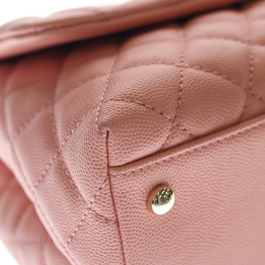 Chanel Quilted Top Handle 2-Way Shoulder Bag Salmon Pink Caviar Leather Gold — view 6