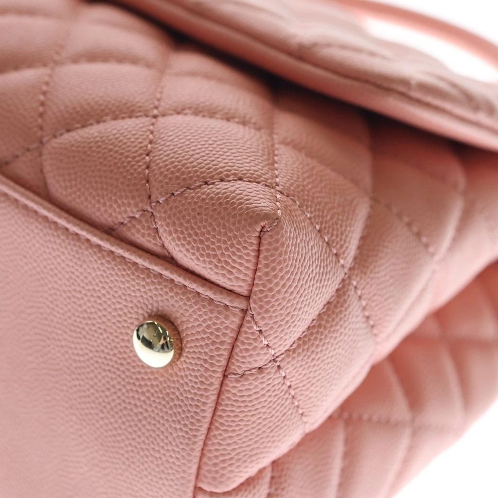 Chanel Quilted Top Handle 2-Way Shoulder Bag Salmon Pink Caviar Leather Gold — view 5