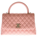 Chanel Quilted Top Handle 2-Way Shoulder Bag Salmon Pink Caviar Leather Gold