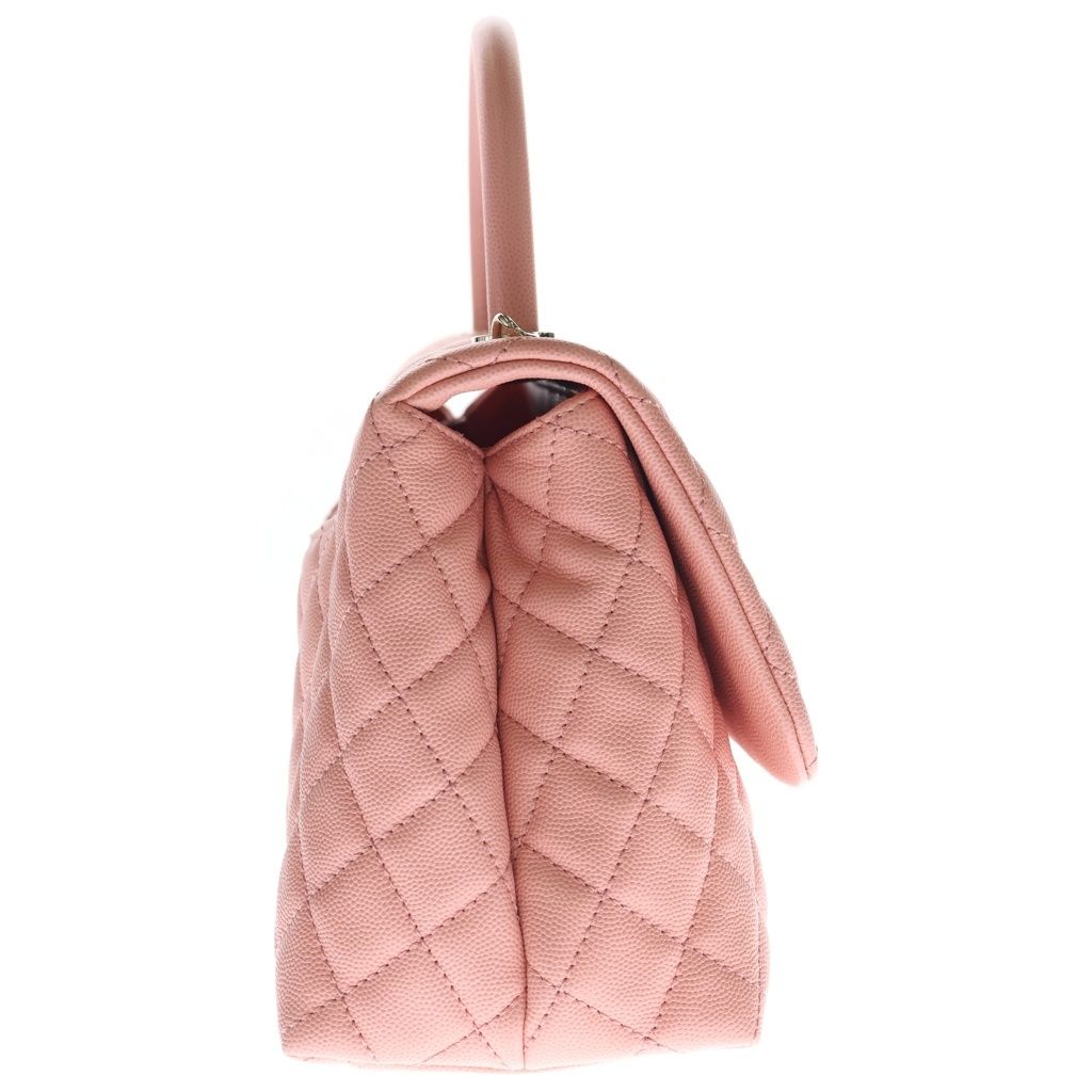 Chanel Quilted Top Handle 2-Way Shoulder Bag Salmon Pink Caviar Leather Gold — view 3