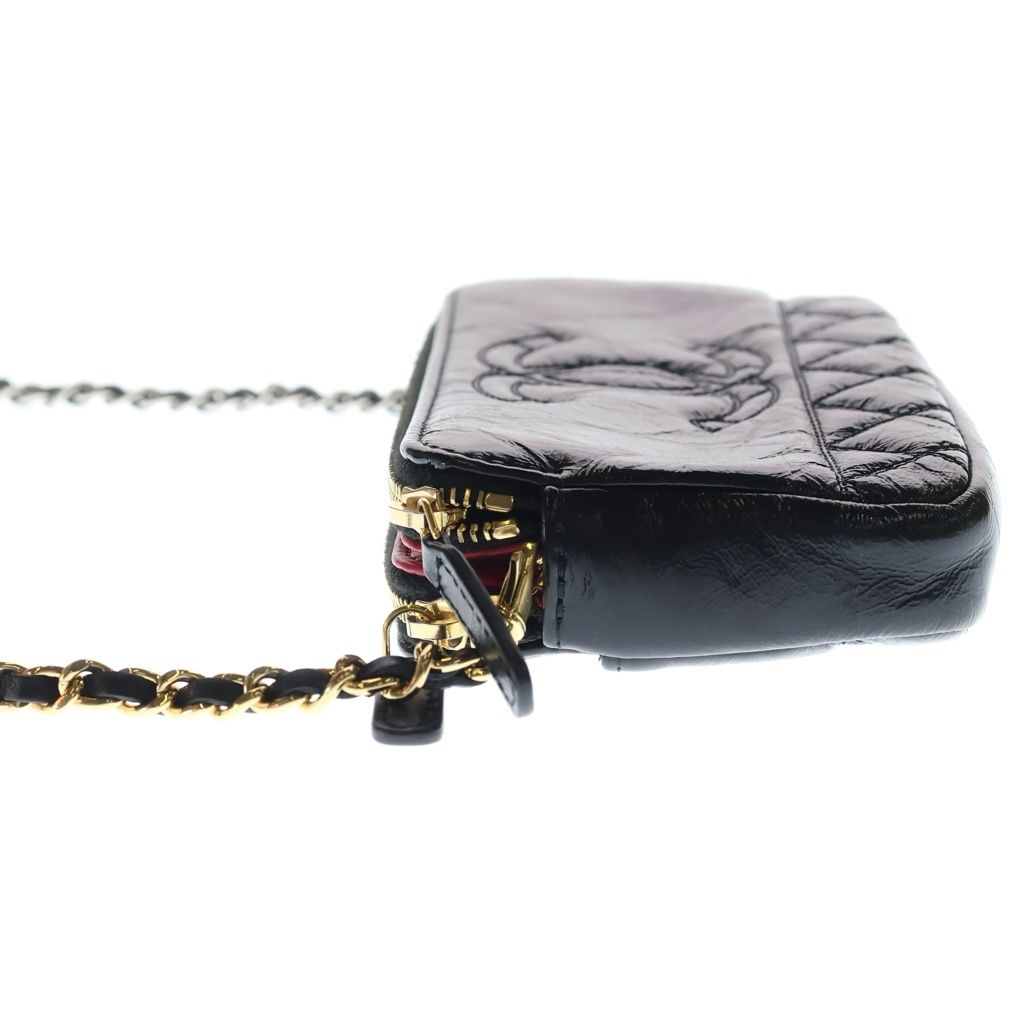 Chanel CC Logo Chain Wallet Mini Shoulder Bag Aged Calfskin Gold Silver — view 3