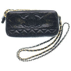 Chanel CC Logo Chain Wallet Mini Shoulder Bag Aged Calfskin Gold Silver