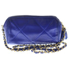 Chanel Quilted Fringe Charm Tassel Mini Chain Shoulder Bag Blue Leather Gold — view 2