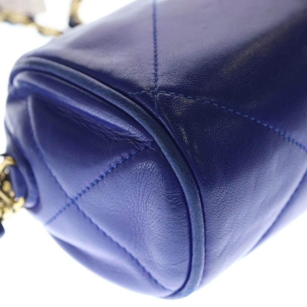 Chanel Quilted Fringe Charm Tassel Mini Chain Shoulder Bag Blue Leather Gold — view 6