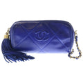 Chanel Quilted Fringe Charm Tassel Mini Chain Shoulder Bag Blue Leather Gold