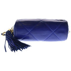 Chanel Quilted Fringe Charm Tassel Mini Chain Shoulder Bag Blue Leather Gold — view 4