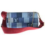 Louis Vuitton Monogram Denim Pochette Shoulder Bag Chain Indigo Blue Red Gold — view 2