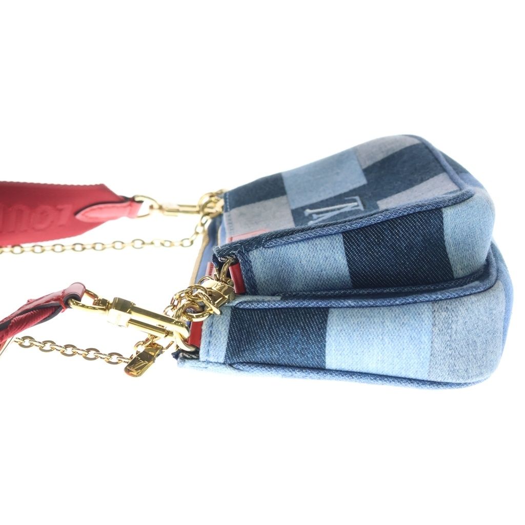 Louis Vuitton Monogram Denim Pochette Shoulder Bag Chain Indigo Blue Red Gold — view 3