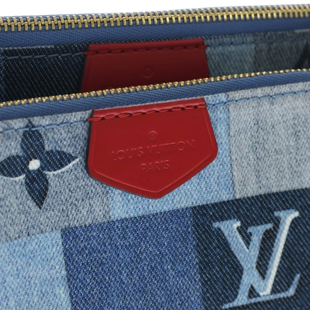 Louis Vuitton Monogram Denim Pochette Shoulder Bag Chain Indigo Blue Red Gold — view 6