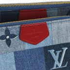 Louis Vuitton Monogram Denim Pochette Shoulder Bag Chain Indigo Blue Red Gold — view 6