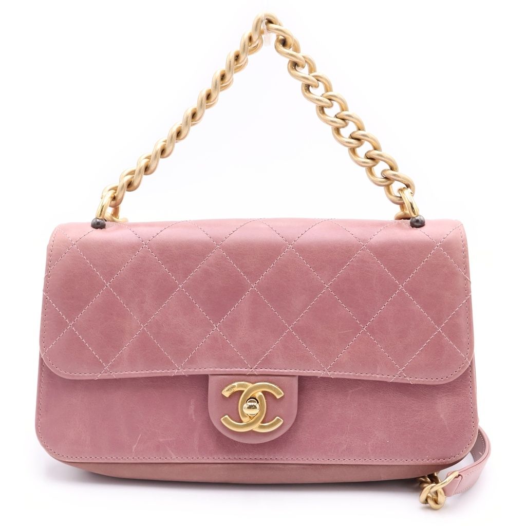Chanel Quilted Single Flap Calfskin Gold Turnlock 2-Way Chain Shoulder