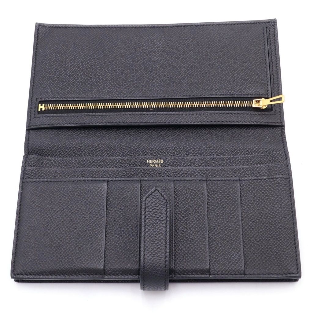 Hermes Bearn Souffle Wallet Card Case Black Leather Epsom Gold — view 4