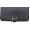 Hermes Bearn Souffle Wallet Card Case Black Leather Epsom Gold