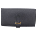 Hermes Bearn Souffle Wallet Card Case Black Leather Epsom Gold