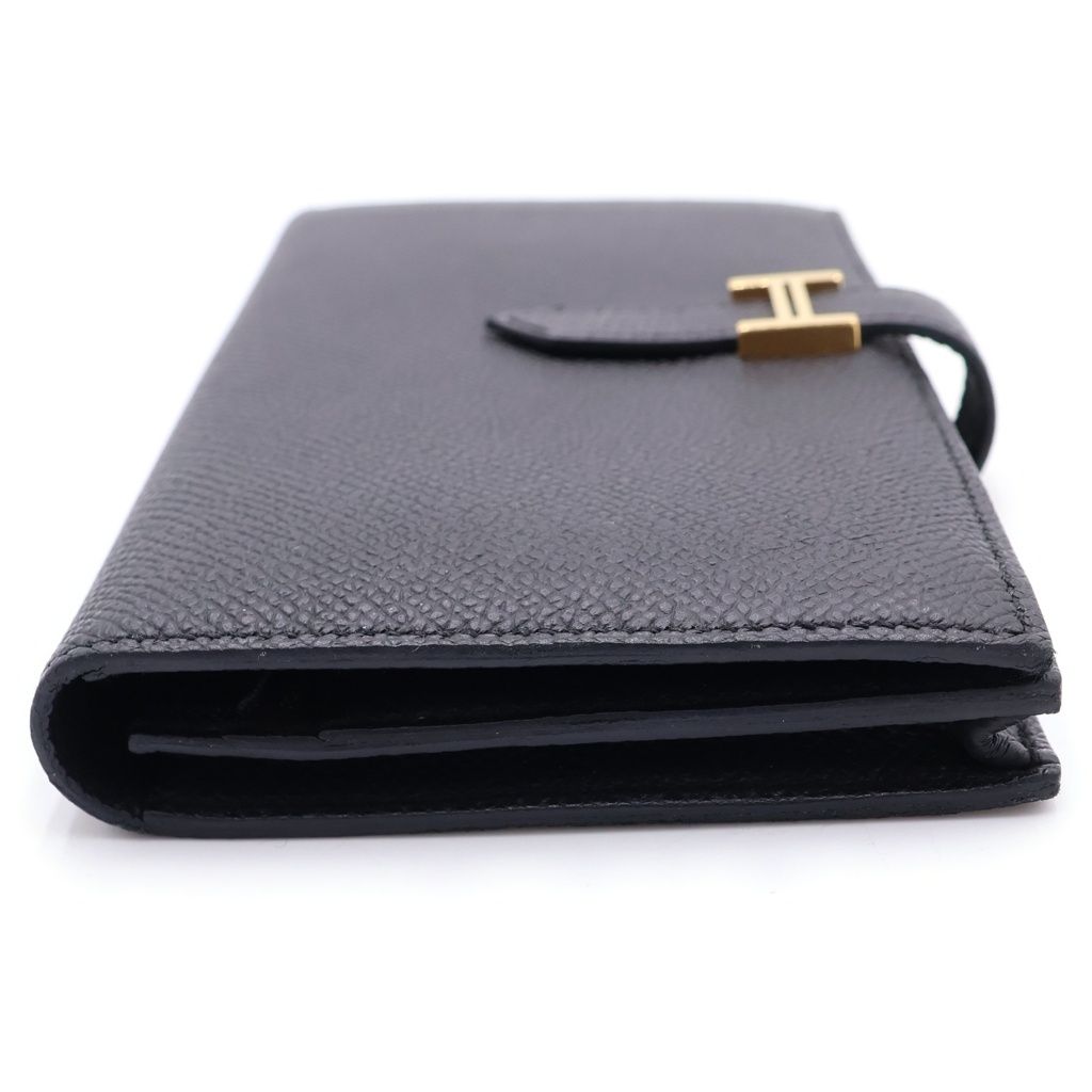 Hermes Bearn Souffle Wallet Card Case Black Leather Epsom Gold — view 3