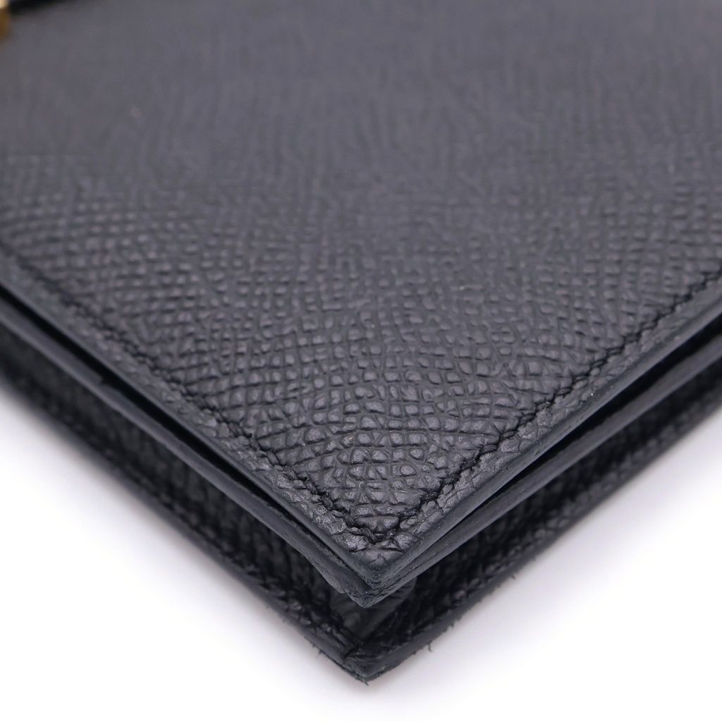 Hermes Bearn Souffle Wallet Card Case Black Leather Epsom Gold — view 5