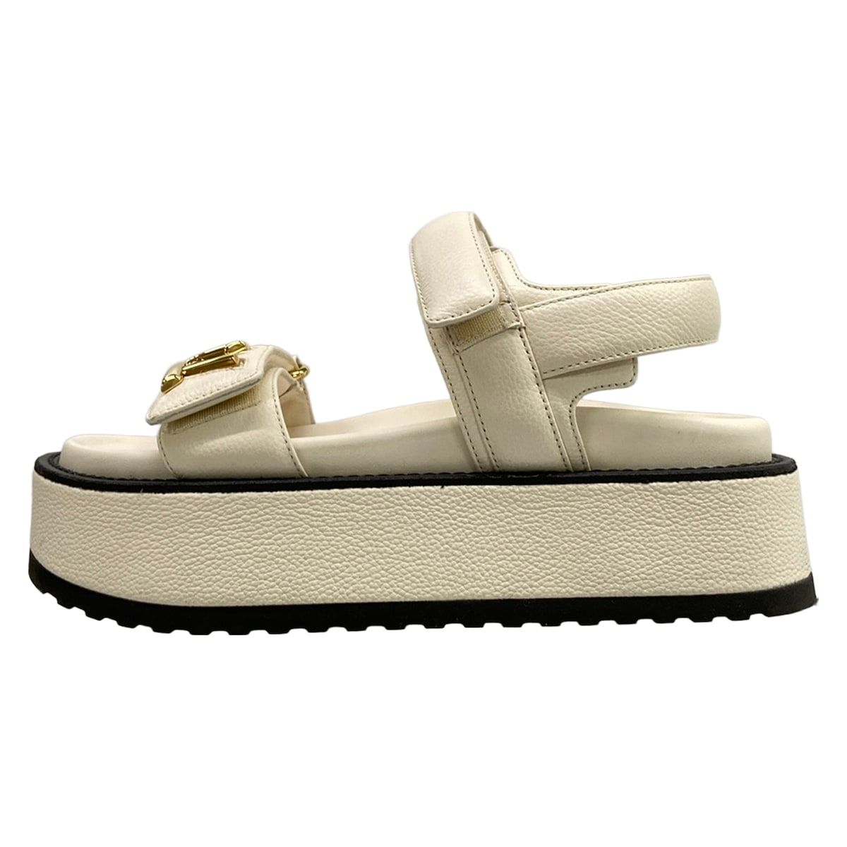 Louis Vuitton Sandals LV Sunset Ivory Velcro Strap LV Twist Motif Leather