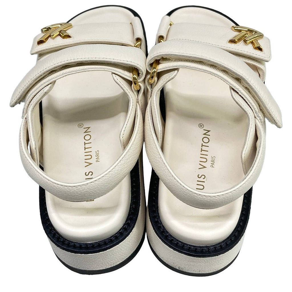Louis Vuitton Sandals LV Sunset Ivory Velcro Strap LV Twist Motif Leather — view 7