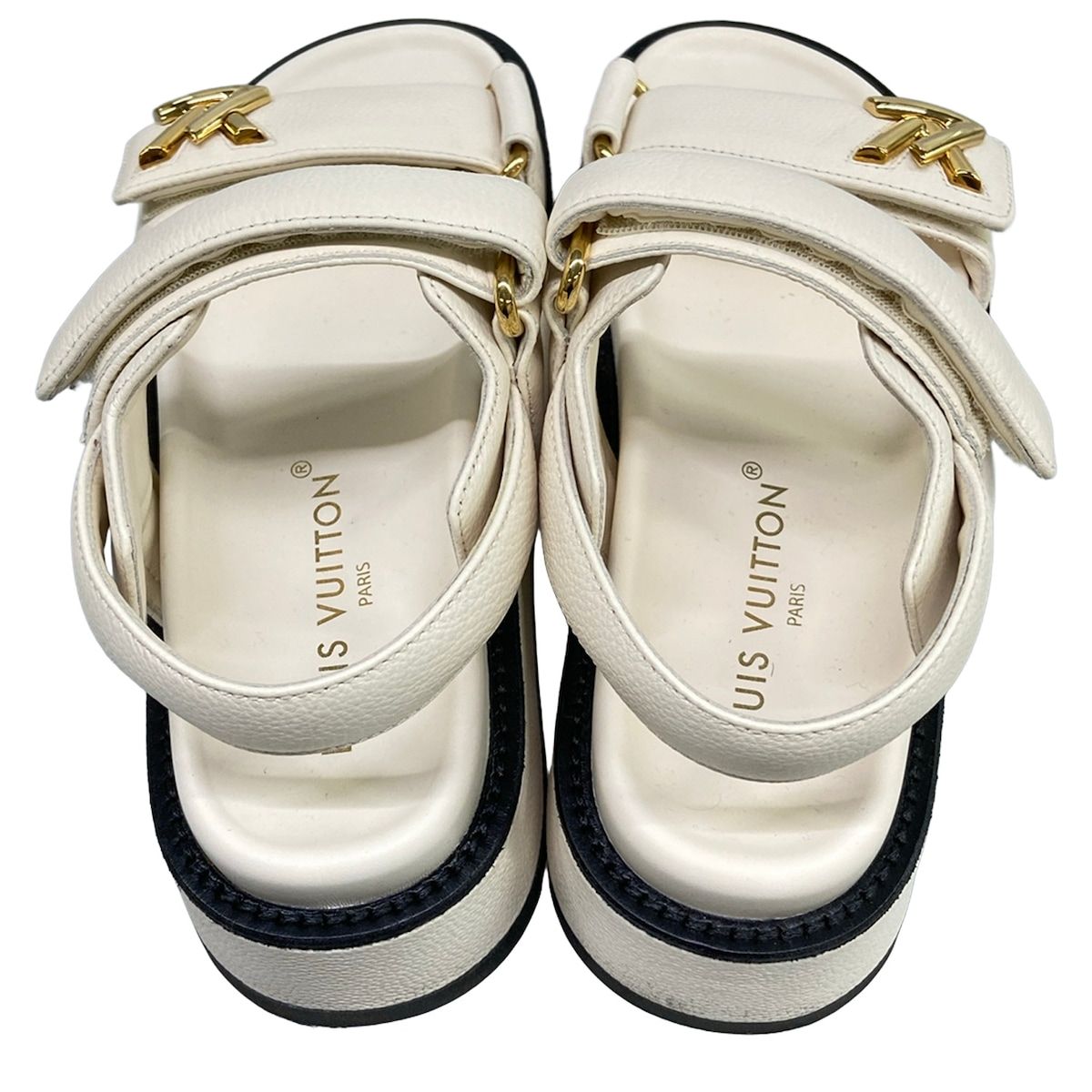 Louis Vuitton Sandals LV Sunset Ivory Velcro Strap LV Twist Motif Leather — view 7
