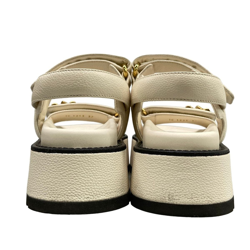 Louis Vuitton Sandals LV Sunset Ivory Velcro Strap LV Twist Motif Leather — view 6