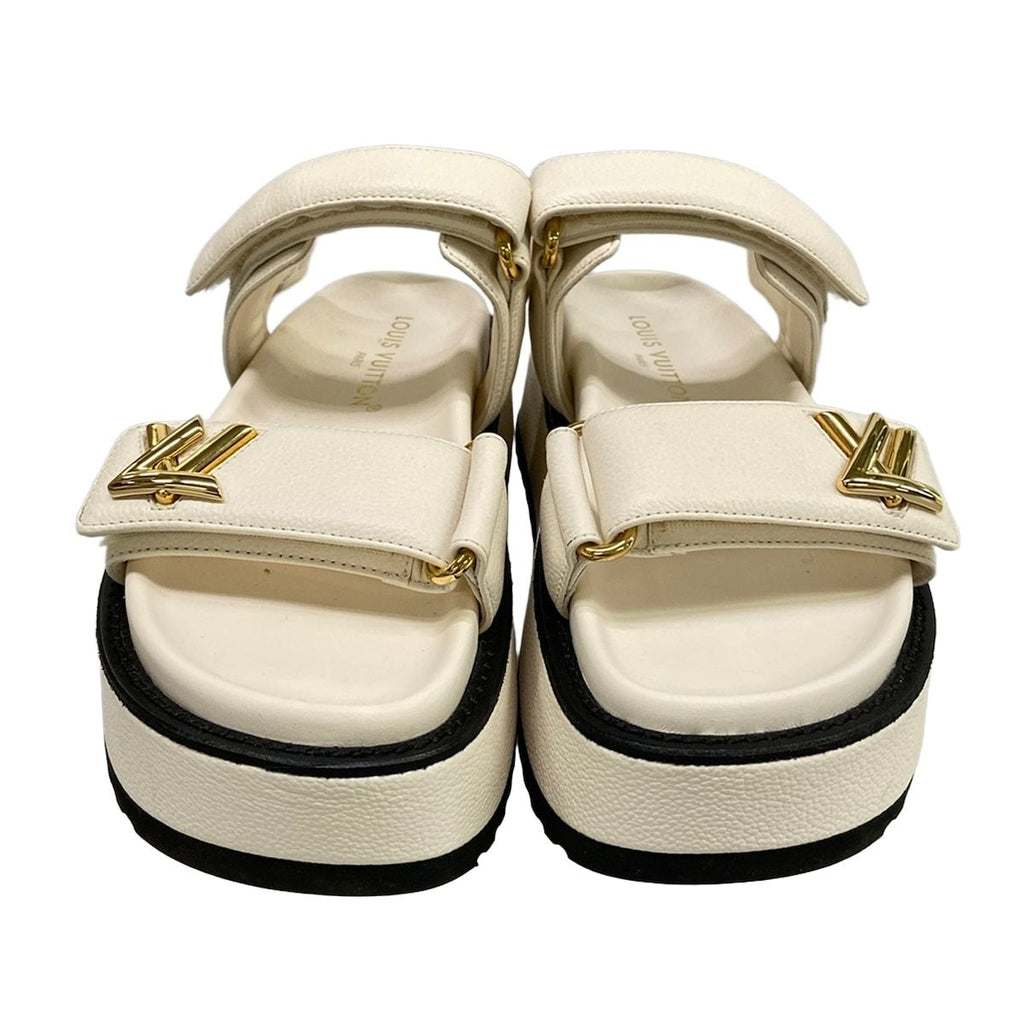 Louis Vuitton Sandals LV Sunset Ivory Velcro Strap LV Twist Motif Leather — view 5