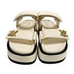 Louis Vuitton Sandals LV Sunset Ivory Velcro Strap LV Twist Motif Leather — view 5