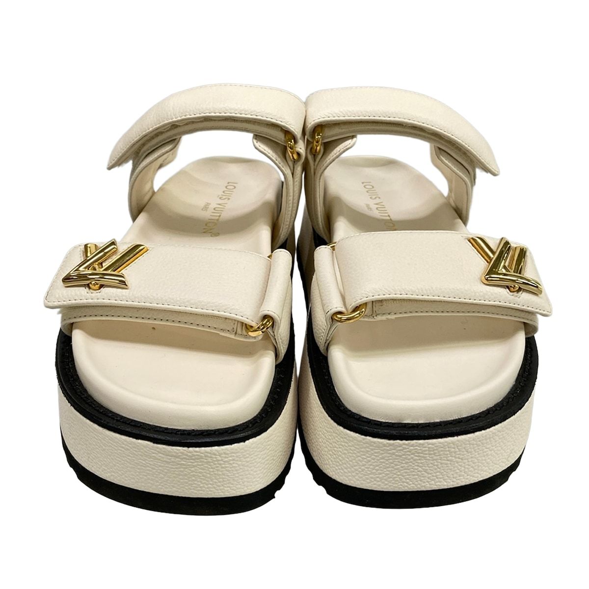 Louis Vuitton Sandals LV Sunset Ivory Velcro Strap LV Twist Motif Leather — view 5