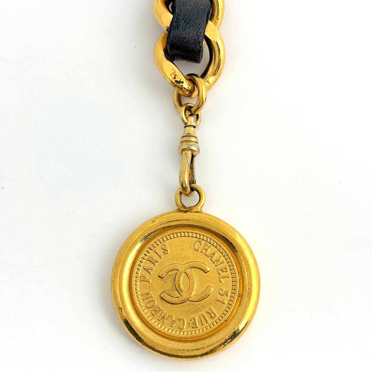 Chanel CC Logo Chain Belt Leather Gold Black — view 3