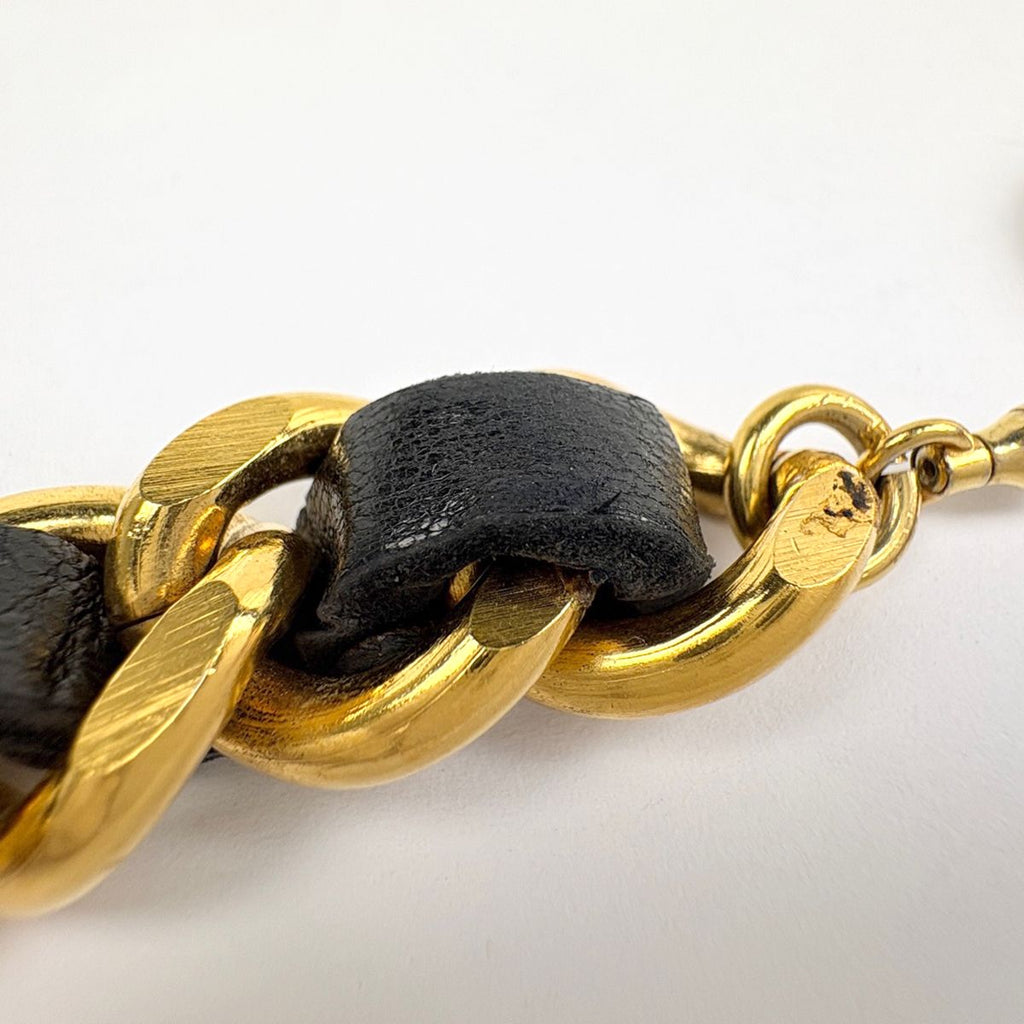 Chanel CC Logo Chain Belt Leather Gold Black — view 4