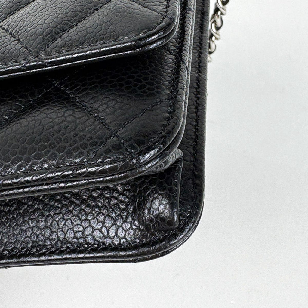 Chanel CC Logo Chain Wallet Quilted Shoulder Bag Caviar Leather Black — view 3