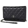 Chanel CC Logo Chain Wallet Quilted Shoulder Bag Caviar Leather Black