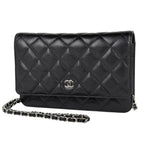 Chanel CC Logo Chain Wallet Quilted Shoulder Bag Caviar Leather Black