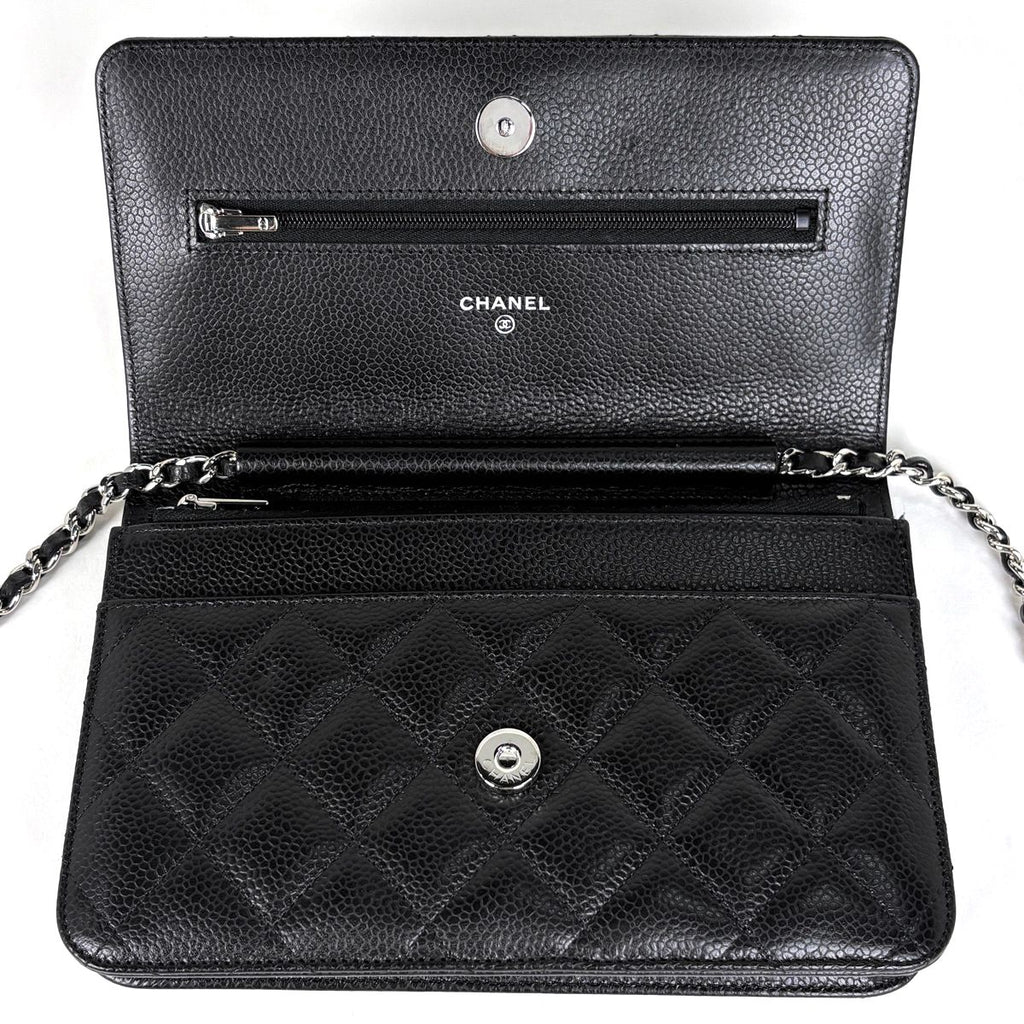Chanel CC Logo Chain Wallet Quilted Shoulder Bag Caviar Leather Black — view 8