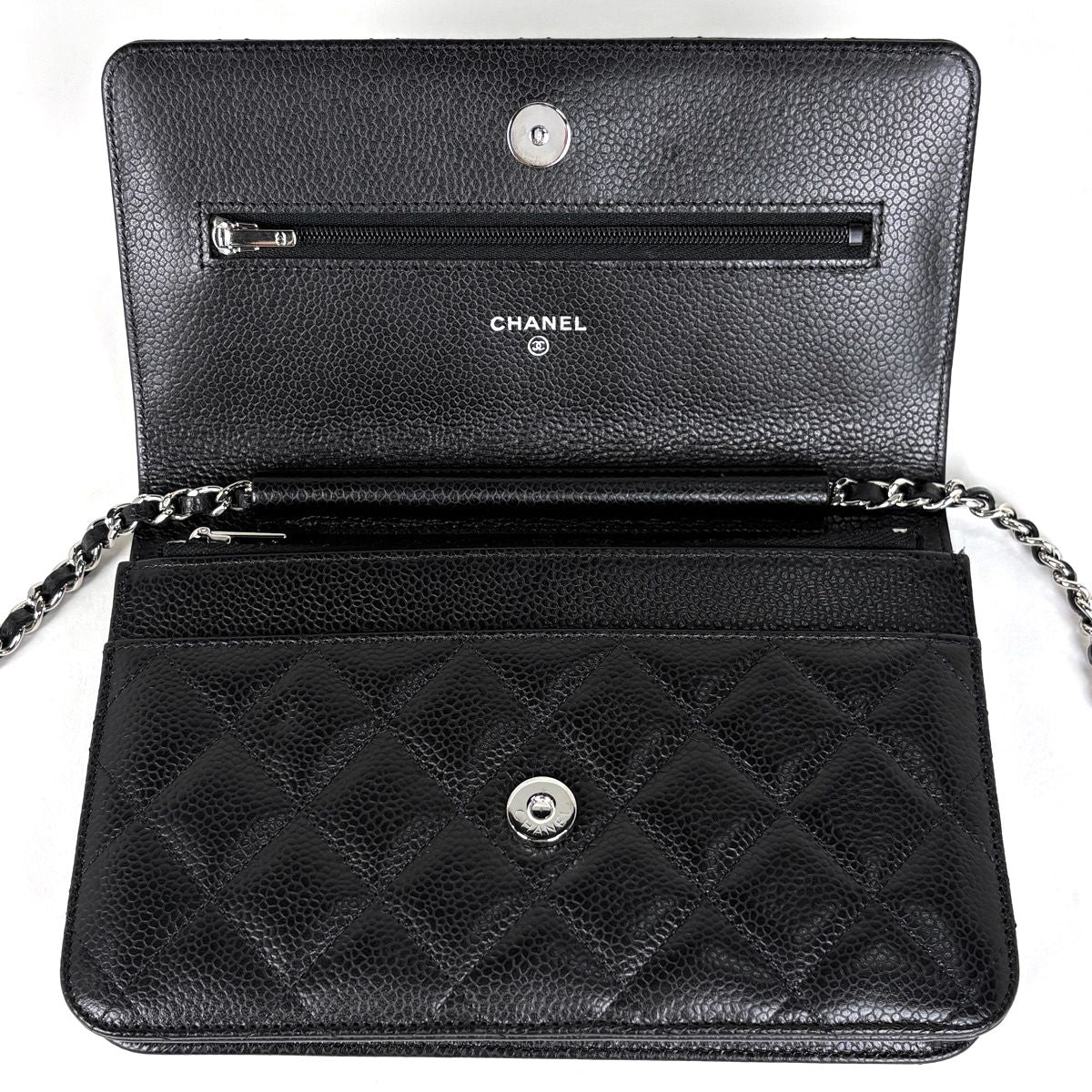 Chanel CC Logo Chain Wallet Quilted Shoulder Bag Caviar Leather Black — view 8