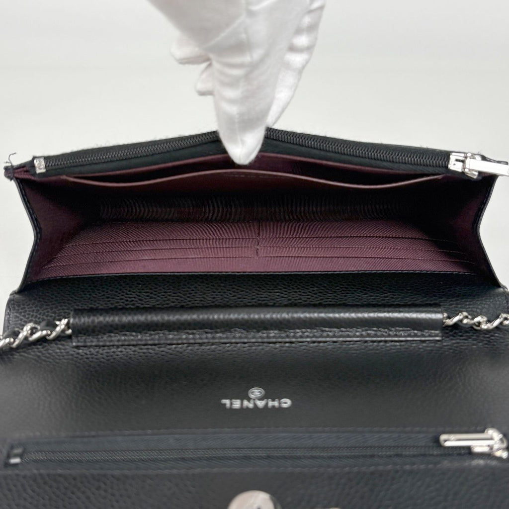 Chanel CC Logo Chain Wallet Quilted Shoulder Bag Caviar Leather Black — view 7