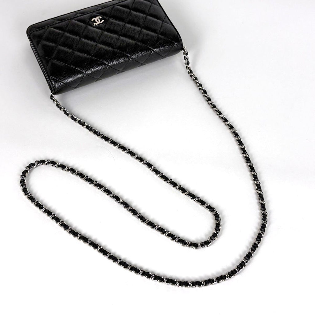 Chanel CC Logo Chain Wallet Quilted Shoulder Bag Caviar Leather Black — view 5