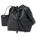 Chanel Logo Chain Shoulder Bag Drawstring Caviar Leather Black