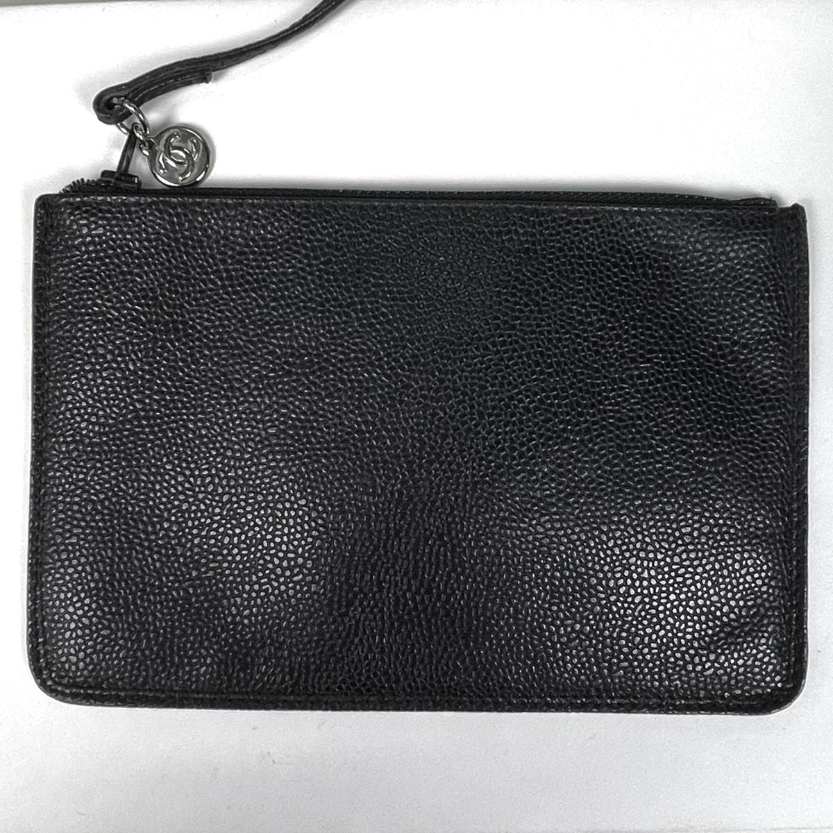 Chanel Logo Chain Shoulder Bag Drawstring Caviar Leather Black — view 8