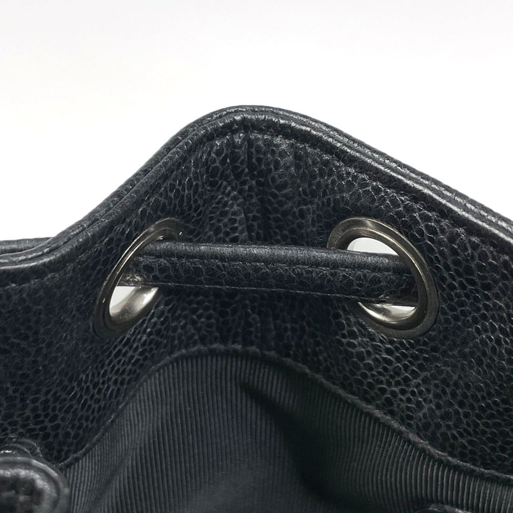 Chanel Logo Chain Shoulder Bag Drawstring Caviar Leather Black — view 6