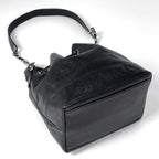 Chanel Logo Chain Shoulder Bag Drawstring Caviar Leather Black — view 2