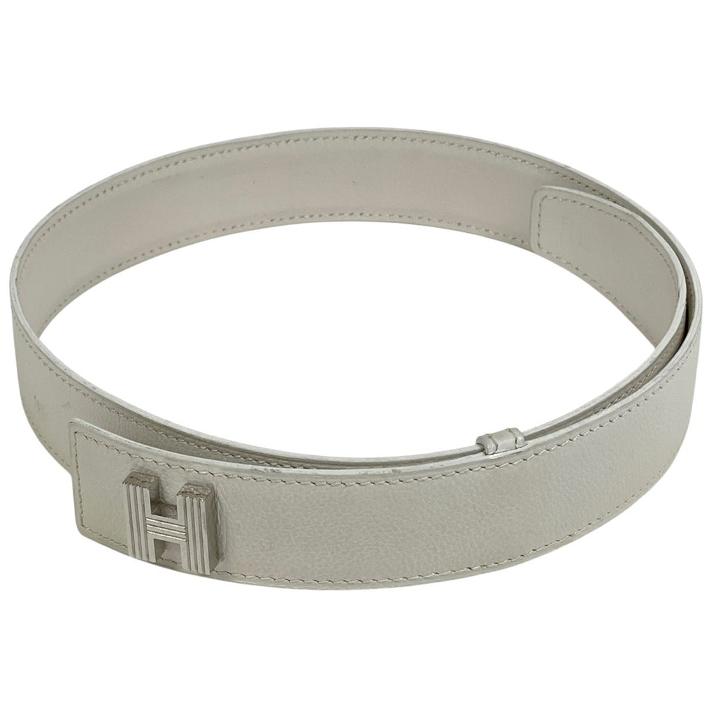 Hermes Logo Belt Leather White