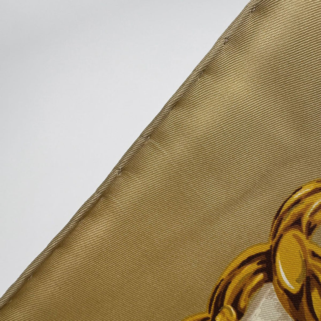 Chanel CC Logo Scarf Chain Pattern Silk Beige Gold — view 4