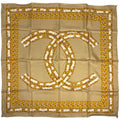 Chanel CC Logo Scarf Chain Pattern Silk Beige Gold