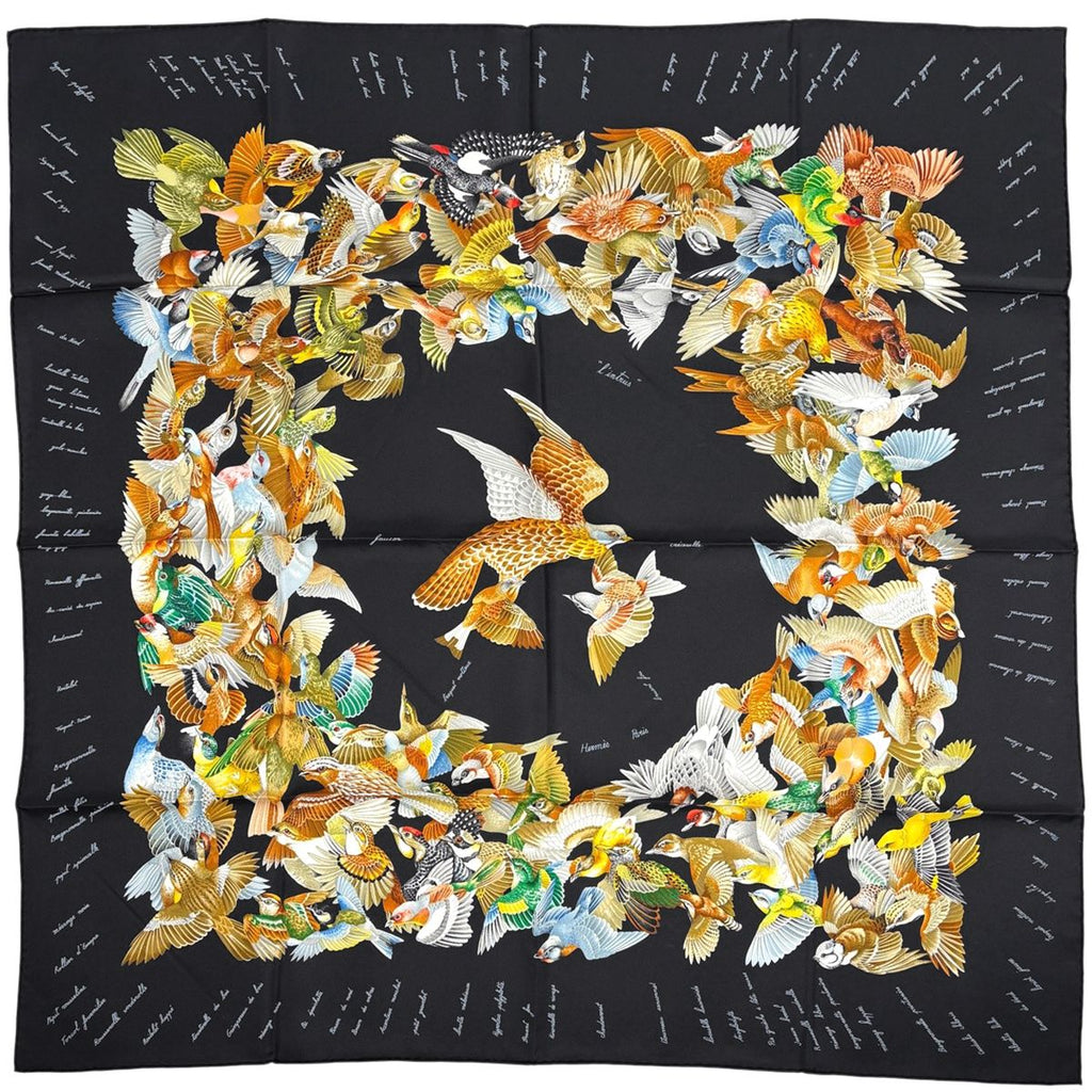 Hermes Carre 90 L'intrus Intruder Scarf Silk Black Multicolor